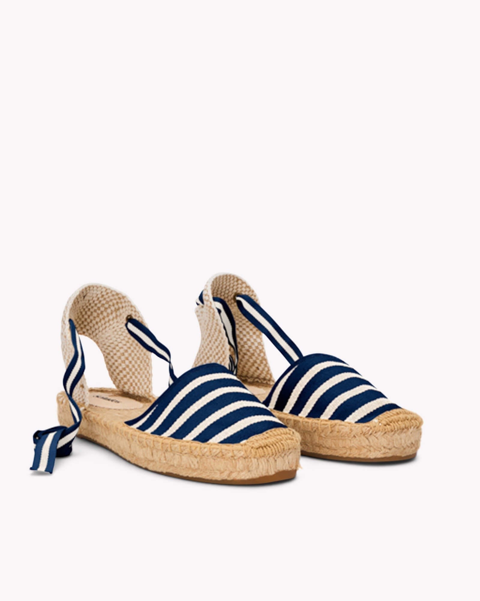 WomensEspadrillesThe Lauren Lace UpWoven StripesClassic  Navy  Ivory