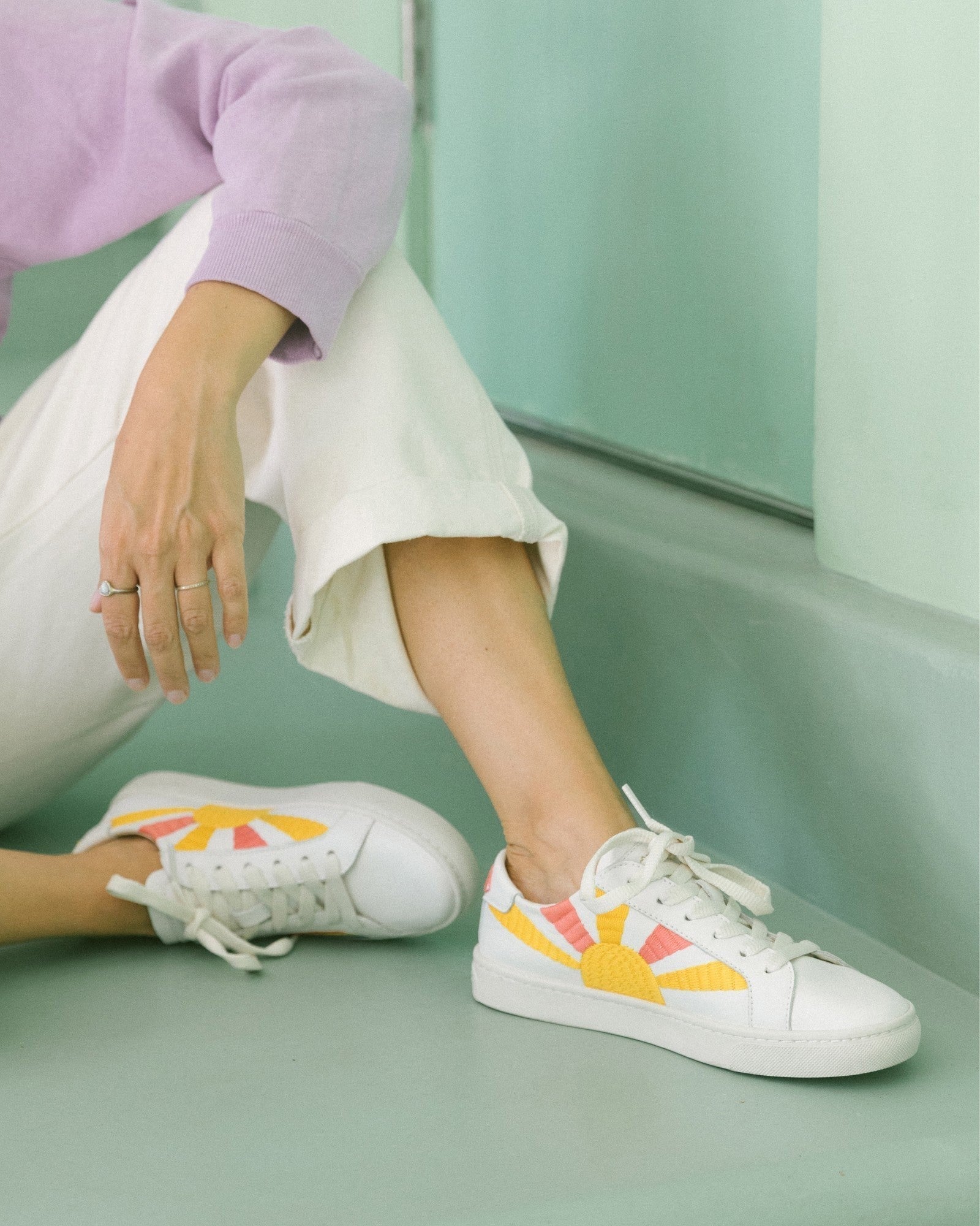 WomensSneakersThe IbizaEmbroideryOasis White  Rainbow Wave