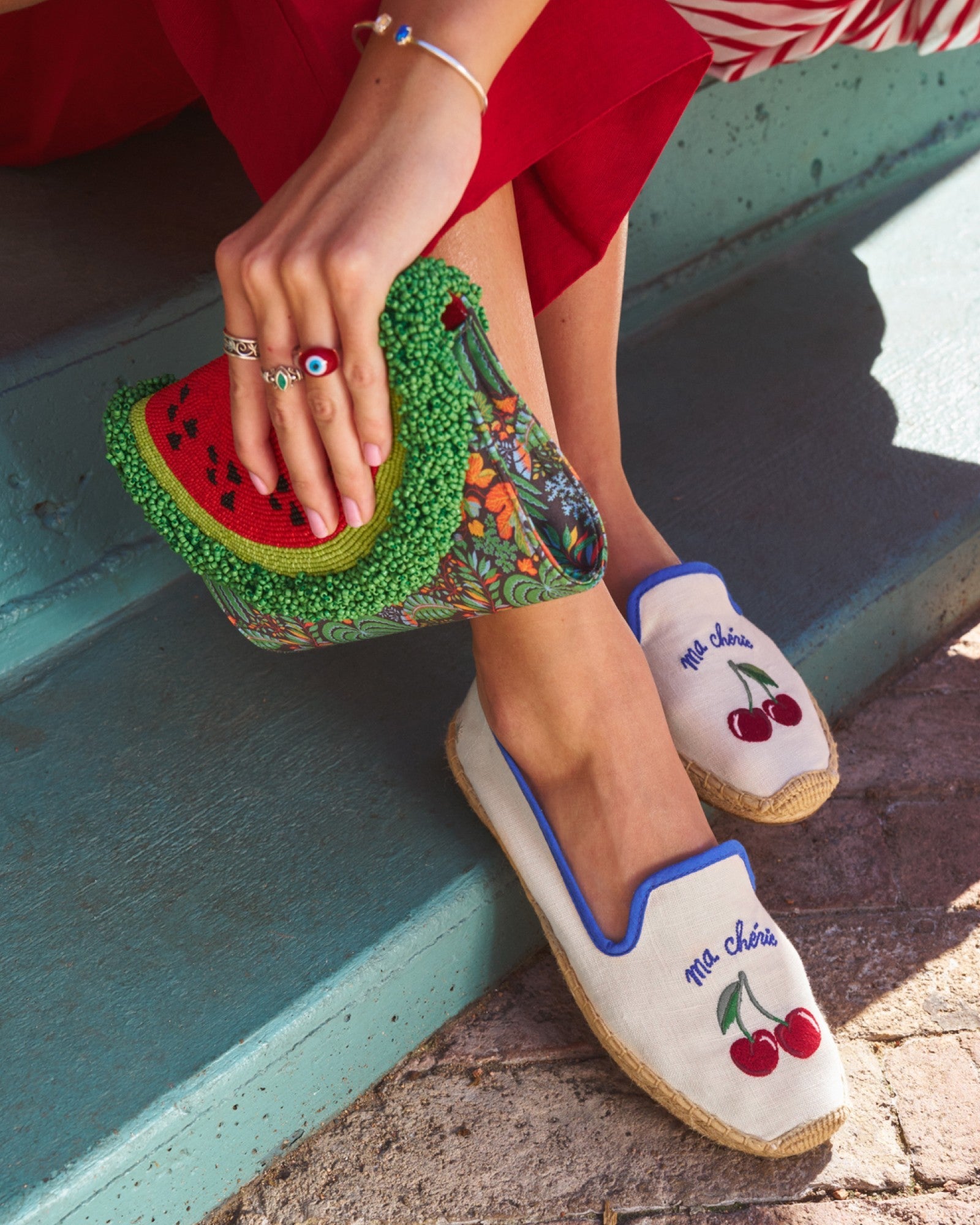 WomensEspadrillesThe SmokingEmbroideryIvory  Blue  Ma Cherie