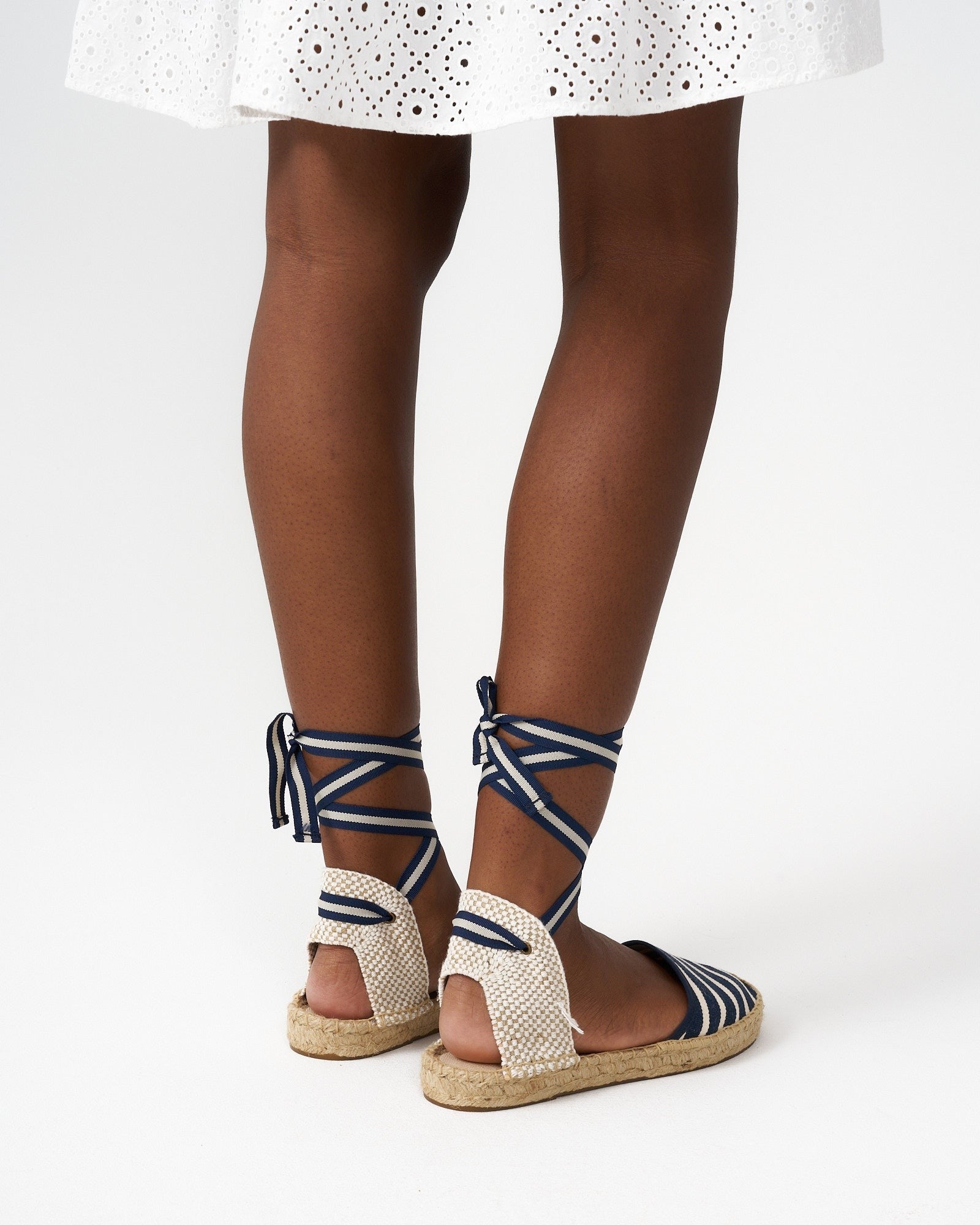 WomensEspadrillesThe Lauren Lace UpWoven StripesClassic  Navy  Ivory