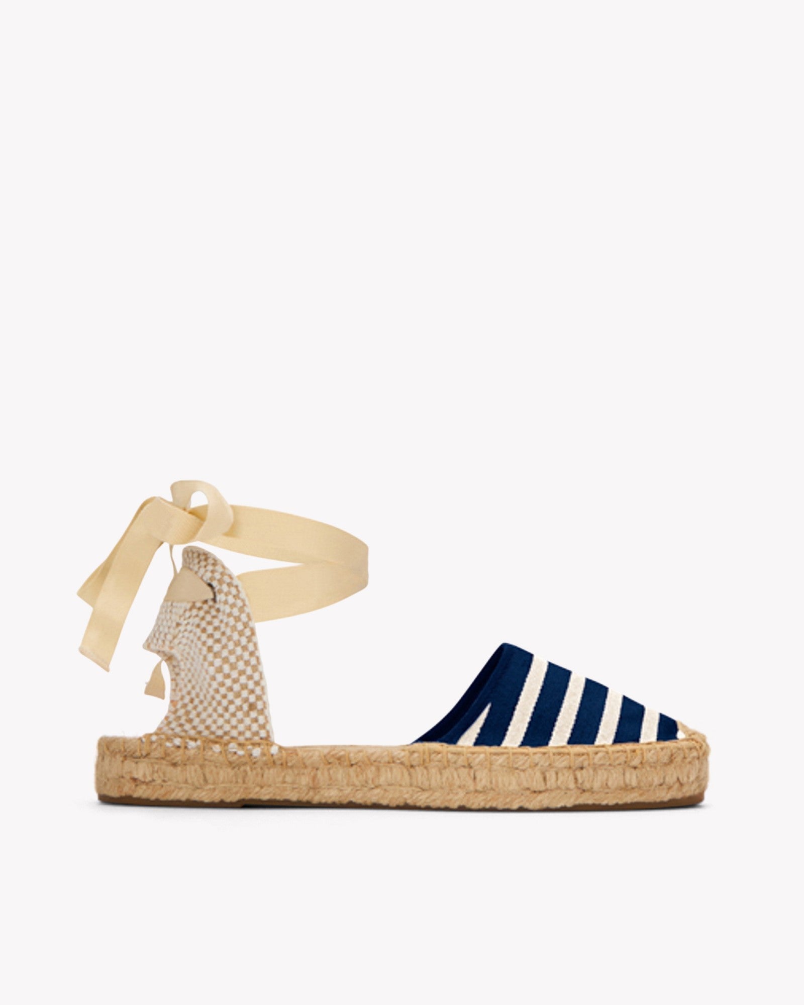 WomensEspadrillesThe Lauren Lace UpWoven StripesClassic  Navy  Ivory