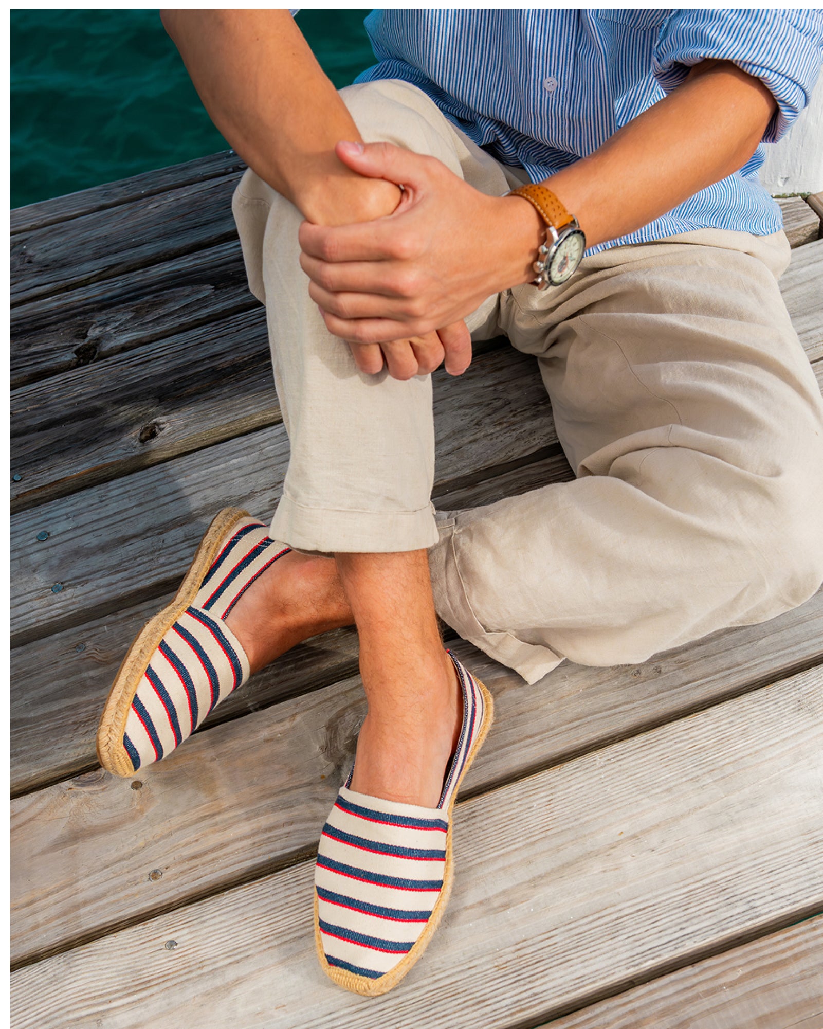 MensEspadrillesThe OriginalWoven StripesClassic  Ivory  Navy  Red