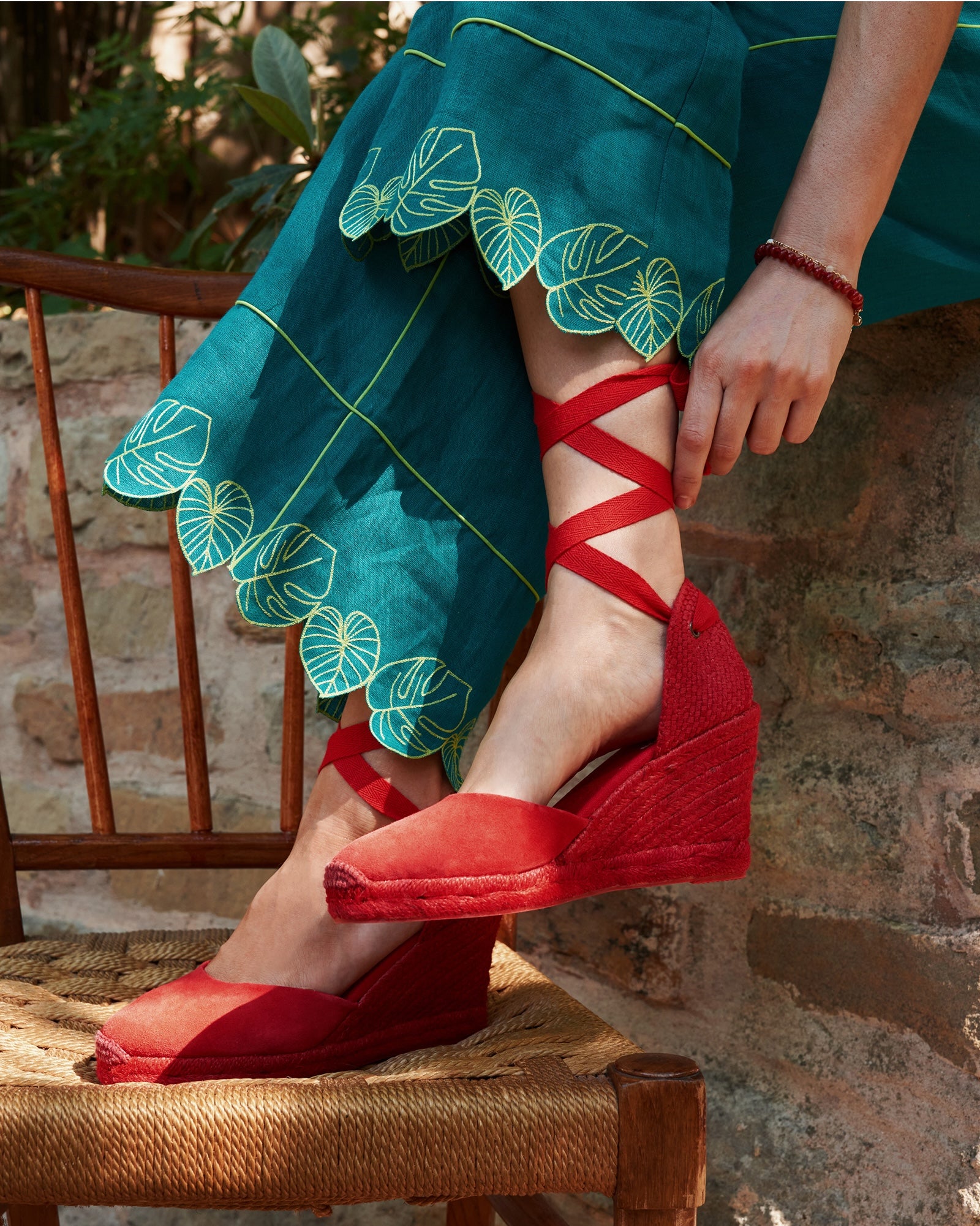 WomensEspadrillesThe Marseille WedgeLeather ColorsFlamenco Red  Tonal