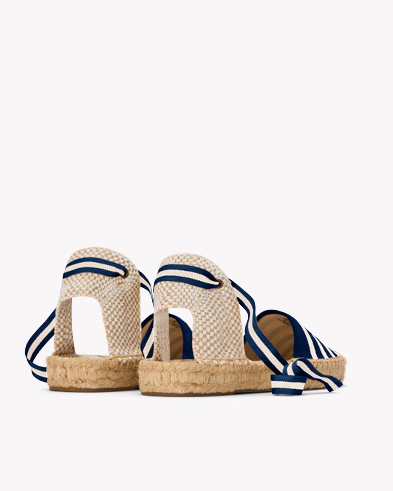 WomensEspadrillesThe Lauren Lace UpWoven StripesClassic  Navy  Ivory