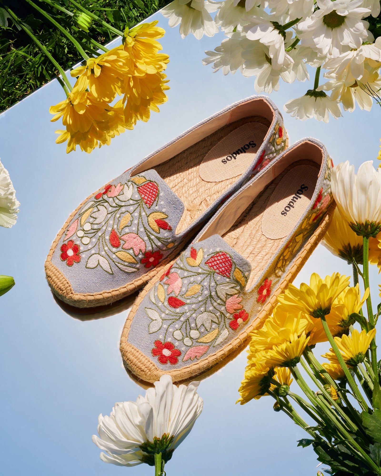 WomensEspadrillesThe SmokingEmbroideryDolphin Blue  Garden Flowers